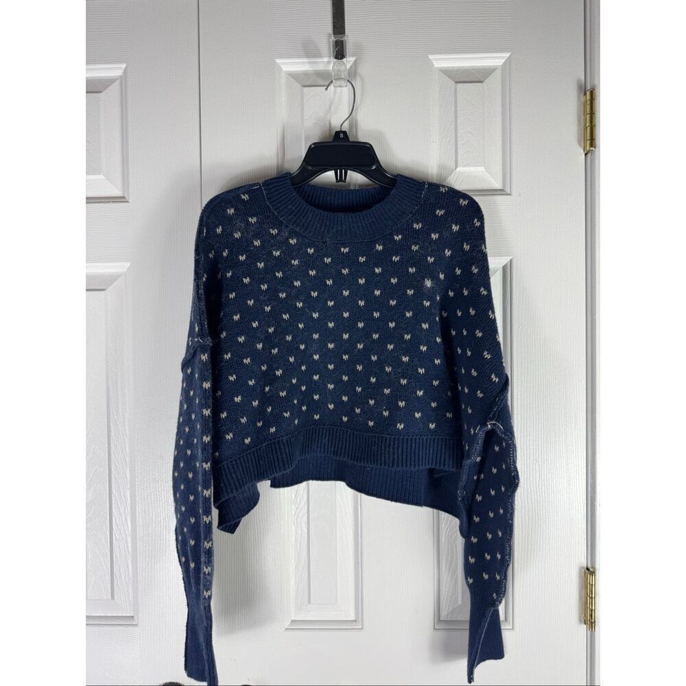 Free People Women’s Pattern Easy Street Cropped Pullover Navy Sweater Size Small